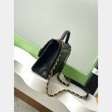 Designer AS3653 Flap Black Top Handle Wool Tweed Bag