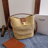 MEDIUM LOUISE BUCKET IN RAFFIA AND CALFSKIN