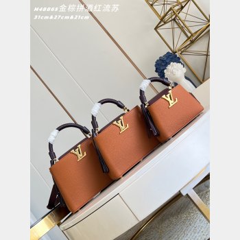 Louis Vuitton Capucines Luxury M48865 Golden Brown Wine-red Tassels Bag