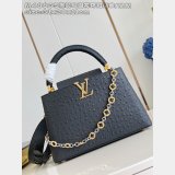 Louis Vuitton M48865 Black Ostrich Flower Ring Buckle Chain Capucines Bag