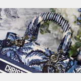 Blue Top QualityLady Dior 24cm Palms Embroidery Lady D-Lite Bags