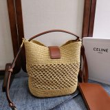 MEDIUM LOUISE BUCKET IN RAFFIA AND CALFSKIN
