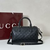 Gucci High 848886 Black GG Emblem Medium Boston Bag