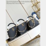 Louis Vuitton M48865 Black Ostrich Flower Ring Buckle Chain Capucines Bag