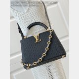Louis Vuitton M48865 Black Ostrich Flower Ring Buckle Chain Capucines Bag