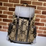 7 Star Gucci Backpack Replica 678829 with jumbo GG in camel and ebony GG canvas