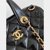 Designer Patent Crumpled Small Bowling AS5578 Black Bag