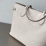Louis Vuitton M45684 Designer Neverfull MM Monogram Empreinte Leather Cream
