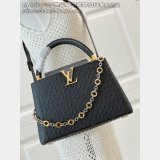 Louis Vuitton M48865 Black Ostrich Flower Ring Buckle Chain Capucines Bag